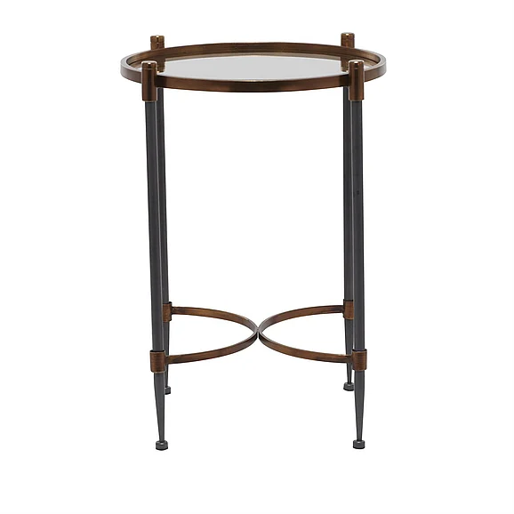 UMA Black Metal Side End Accent Table with Mirrored Glass Top, 17" x 17" x 25" | 72632 CLOSEOUT