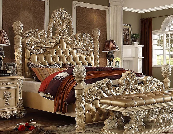 Homey Design HD-7266 King Panel Bed in Golden Khaki HD-EK7266