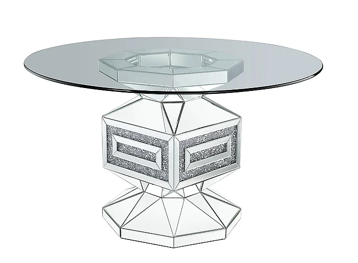 ACME Noralie Round Criss Cross Pedestal Table in Mirrored 72955