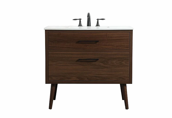 Elegant 36 In. Single Bathroom Vanity in Walnut VF41036MWT