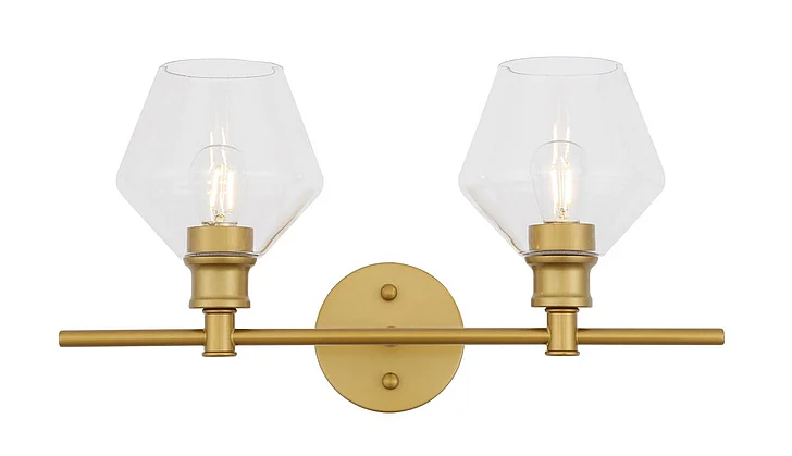 Elegant Gene 2 Light Brass and Clear Glass Wall Sconce LD2312BR