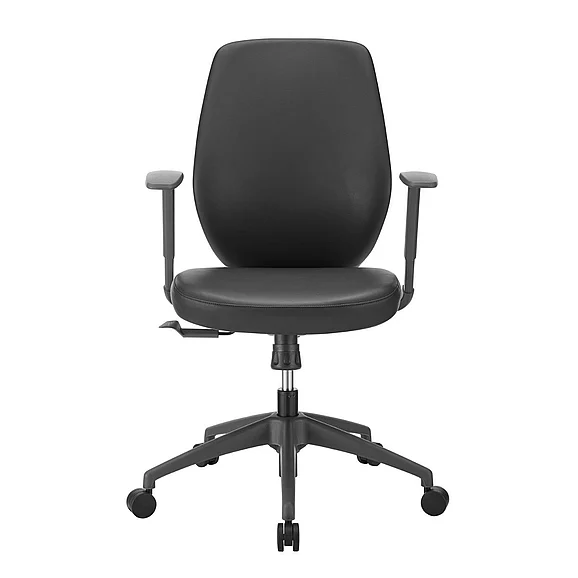 Euro Style Filip Low Back Office Chair in Black Leatherette with Plastic Gray Back Support 73002-BLK