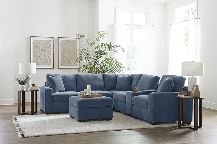 Peak Living 730 6pc Modular Sectional Living Room Set in Cardiff Slate (Blue) CUSTOM ITEM