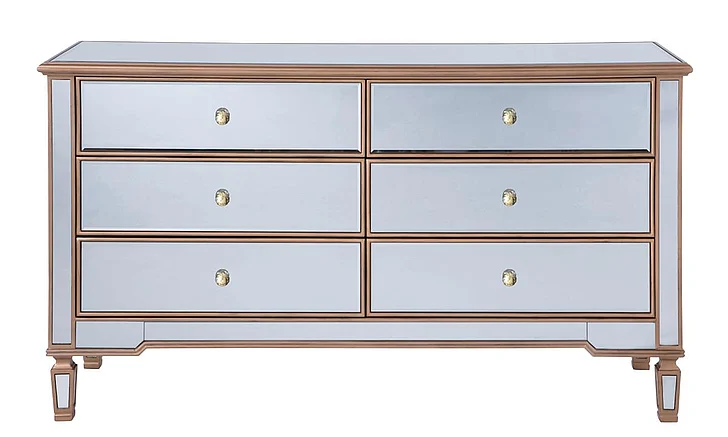 Elegant 6 Drawers Cabinet 60 In. x 20 In. x 34 In. in Gold Paint MF6-1136G