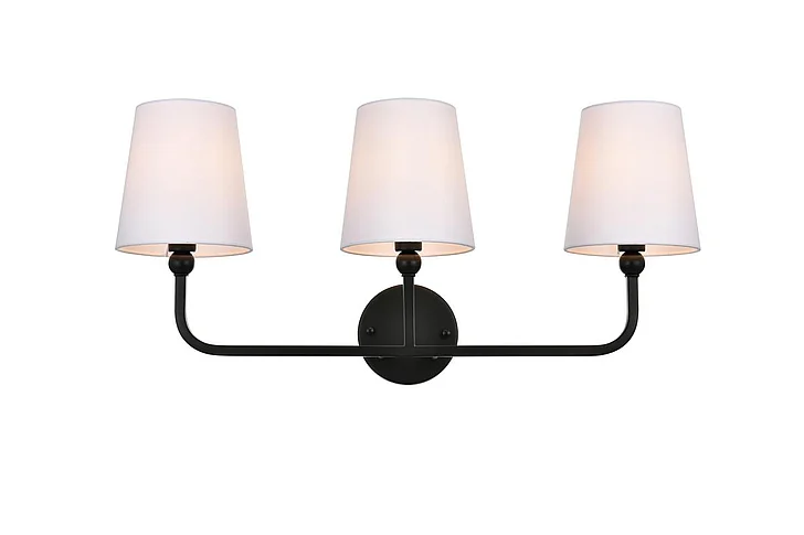 Elegant Colson 3 Light Black and Clear Bath Sconce LD7322W26BLK