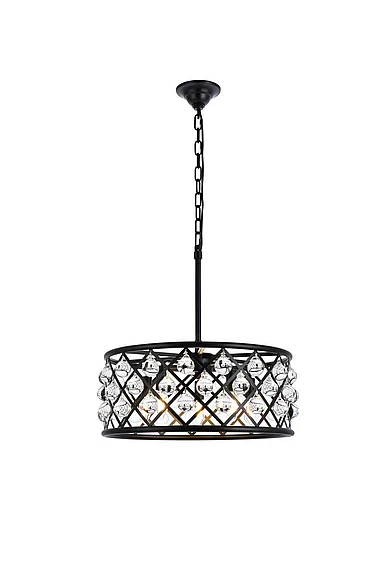 Elegant Madison 5 Light Matte Black Pendant Clear Royal Cut Crystal 1213D20MB/RC