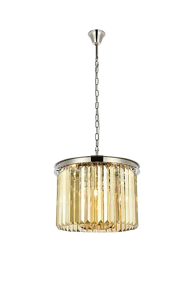 Elegant Sydney 6 Light Polished Nickel Pendant Golden Teak (Smoky) Royal Cut Crystal 1238D20PN-GT/RC