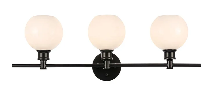 Elegant Collier 3 Light Black and Frosted White Glass Wall Sconce LD2319BK