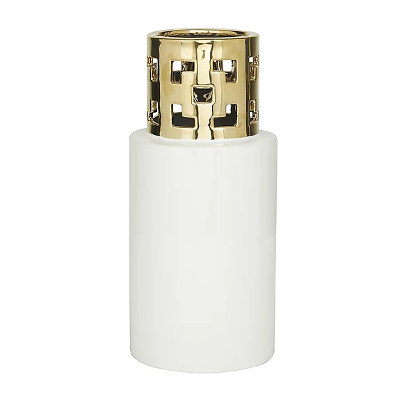 UMA CosmoLiving by Cosmopolitan White Ceramic Decorative Vase with Gold Cut Out Accents, 5" x 5" x 12" | 73766 CLOSEOUT