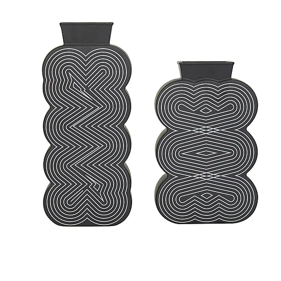 UMA CosmoLiving by Cosmopolitan Black Ceramic Decorative Vase, Set of 2 12, 10H | 73771 CLOSEOUT