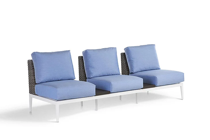 South Sea Outdoor Stevie Sofa with Tables Between Seats in Sterling 73833-TBLSTL