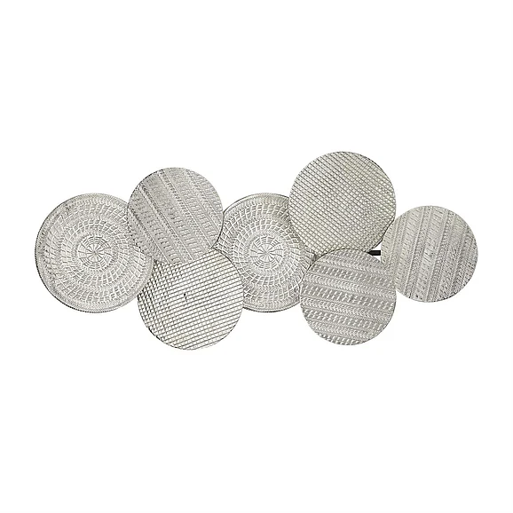 UMA Silver Aluminum Metal Plate Carved Designs Home Wall Decor with Textured Pattern, 42" x 4" x 19" | 73911