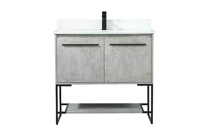 Elegant 36 In. Single Bathroom Vanity in Concrete Grey with Backsplash VF42536MCG-BS CLOSEOUT