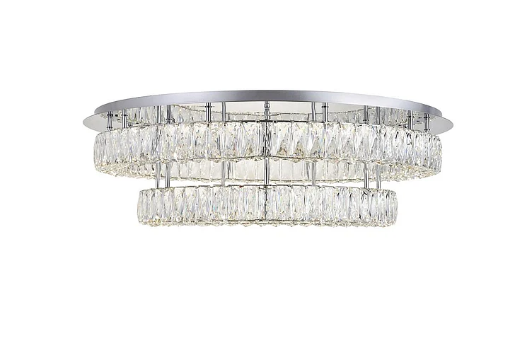 Elegant Monroe Led Light Chrome Flush Mount Clear Royal Cut Crystal 3503F33L2C