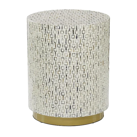 UMA White Mother of Pearl Shell Geometric Side End Accent Table with Gold Base, 18 x 18 x 22 | 74045
