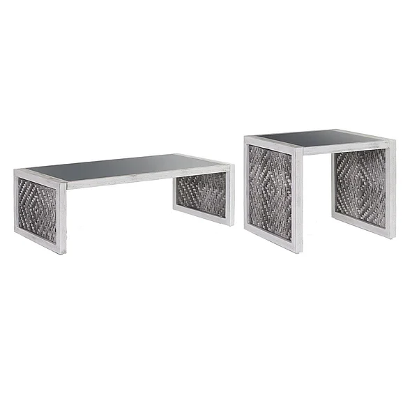 South Sea Outdoor Veda 2pc Occasional Living Room Set in Soft White