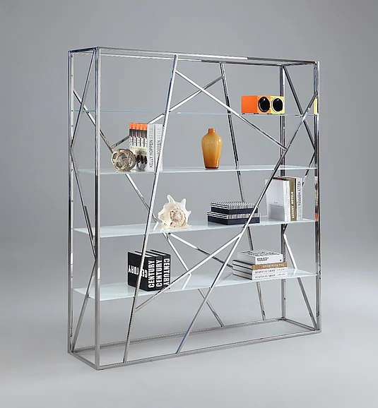 Chintaly 74104 Book Shelf in White/Stainless Steel 74104-BKS