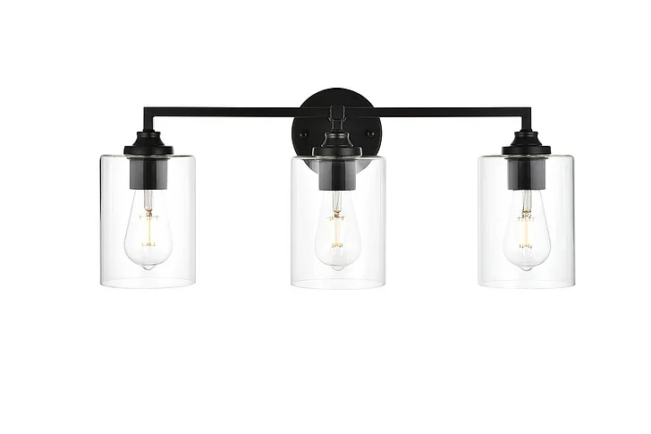 Elegant Mayson 3 Light Black and Clear Bath Sconce LD7315W23BLK