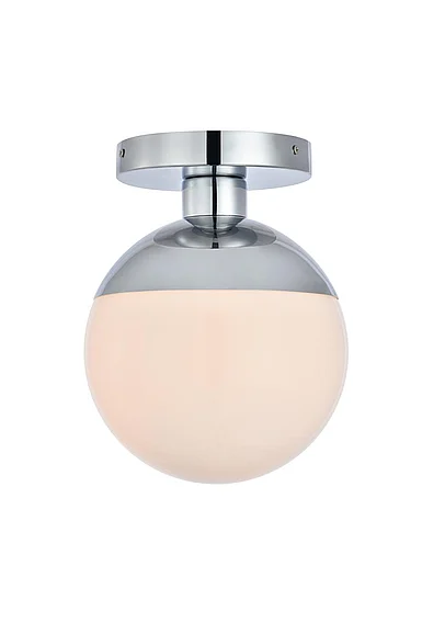 Elegant Eclipse 1 Light Chrome Flush Mount with Frosted White Glass LD6052C