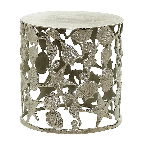UMA Silver Aluminum Metal Sea Life Side End Accent Table, 18" x 18" x 18" | 74326