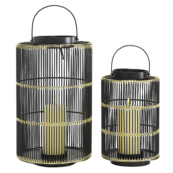 UMA CosmoLiving by Cosmopolitan Black Metal Decorative Indoor Outdoor Candle Lantern, Set of 2 15, 11H | 74331