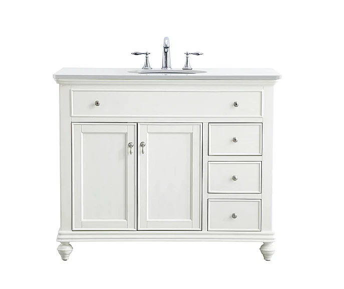 Elegant 42 In. Single Bathroom Vanity in Antique White with Ivory White Engineered Marble VF12342AW-VW