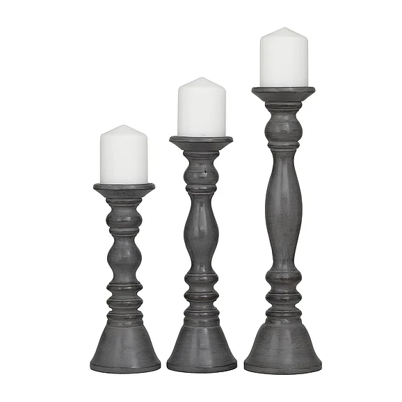 UMA Gray Wood Decorative Candle Holder, Set of 3 18, 15, 12H | 74625 CLOSEOUT