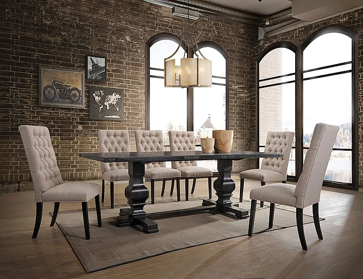 ACME Morland 7pc Rectangular Dining Set in Vintage Black/ Tan