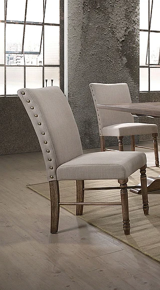 Acme Furniture Leventis Side Chair in Cream and Weathered Oak (Set of 2) 74657
