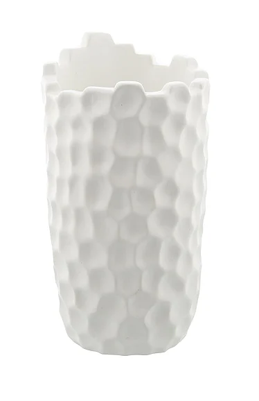 UMA White Porcelain Ceramic Decorative Vase with Hammered Texture, 5" x 5" x 9" | 74690