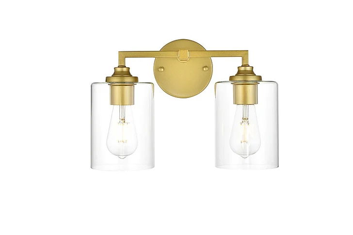 Elegant Mayson 2 Light Brass and Clear Bath Sconce LD7315W14BRA