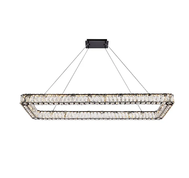 Elegant Monroe 50 In. Led Single Rectangle Pendant in Black 3504D50L1BK