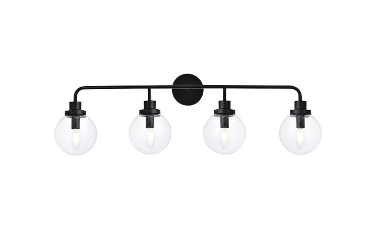 Elegant Hanson 4 Lights Bath Sconce in Black with Clear Shade LD7037W38BK