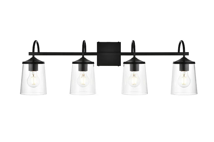 Elegant Avani 4 Light Black and Clear Bath Sconce LD7313W33BLK CLOSEOUT