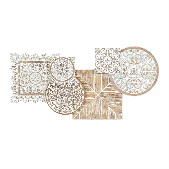UMA White Wood Floral Intricately Carved Home Wall Decor, 36 x 2 x 17 | 75067