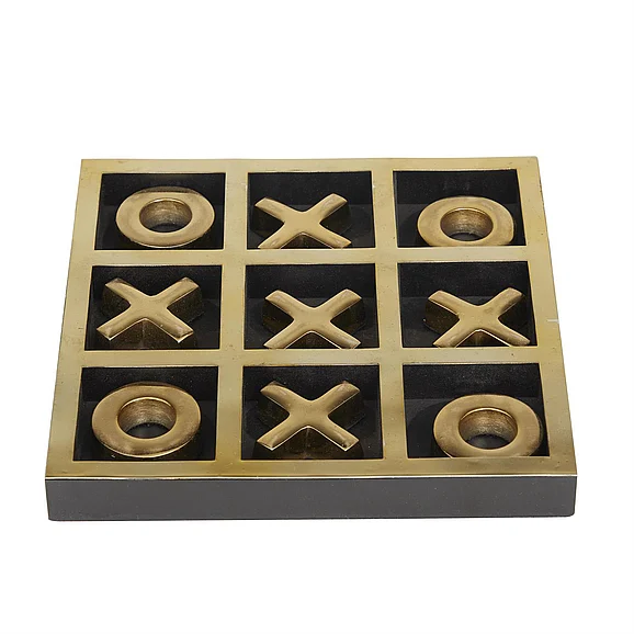 UMA Gold Aluminum Metal Tic Tac Toe Home Decor Game Set with Black Frame, 9" x 9" x 1" | 75337