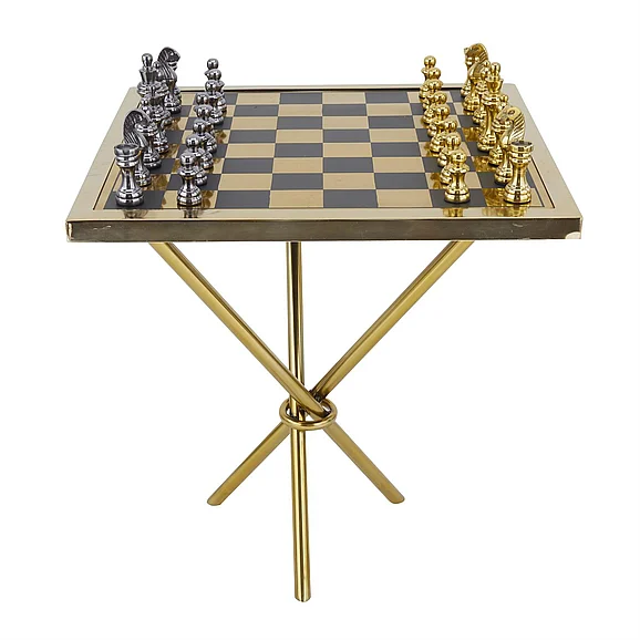 UMA Gold Aluminum Metal Chess Table Home Decor Game Set, 22" x 22" x 25" | 75342