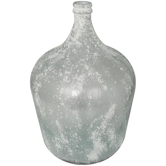 UMA Clear Recycled Glass Handmade Frosted Spanish Bottle Decorative Vase, 14" x 14" x 22" | 75431