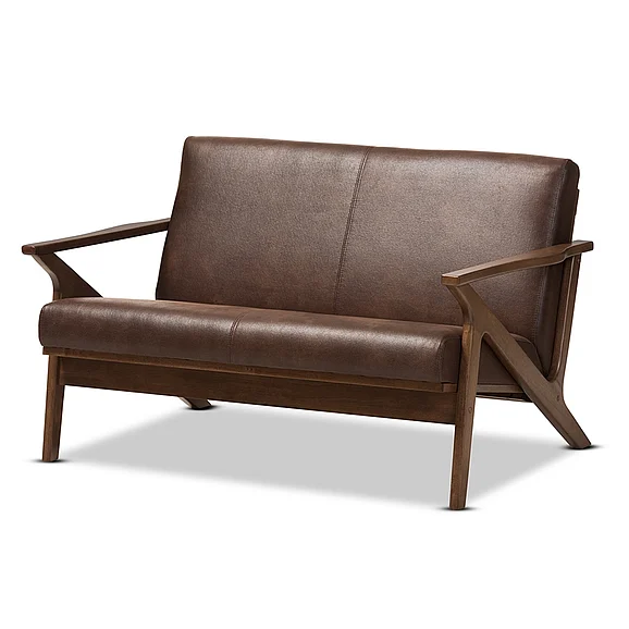 Baxton Studio Bianca Mid-Century Lounge Loveseat in Dark Brown Bianca-Dark Brown/Walnut Brown-LS