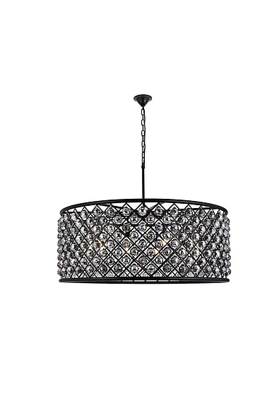 Elegant Madison 10 Light Matte Black Chandelier Silver Shade (Grey) Royal Cut Crystal 1214G43MB-SS/RC