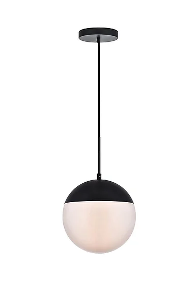 Elegant Eclipse 1 Light Black Pendant with Frosted White Glass LD6032BK