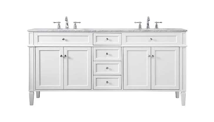 Elegant 72 In. Double Bathroom Vanity in White VF12572DWH