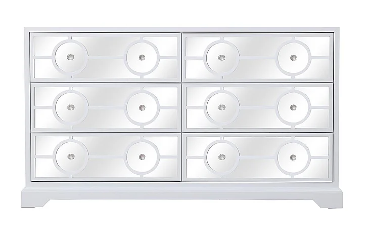 Elegant 60 In. Mirrored Six Drawer Cabinet in White MF81036WH CLOSEOUT