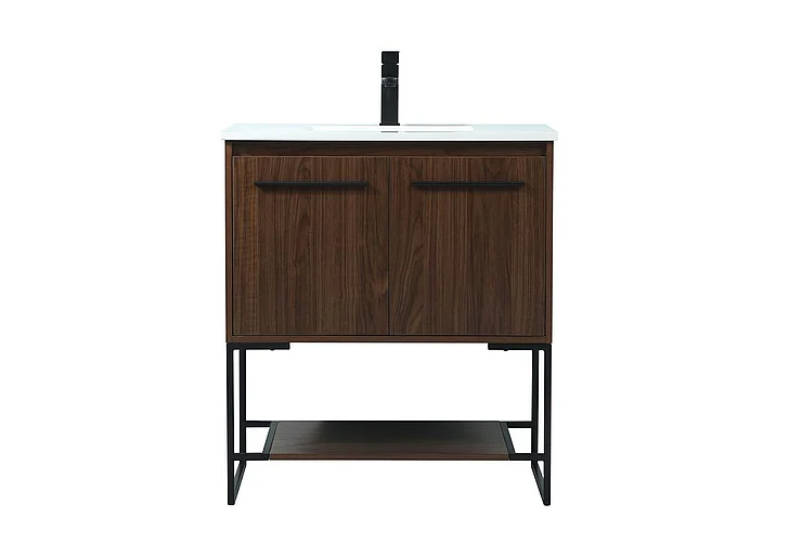Elegant 30 In. Single Bathroom Vanity in Walnut VF42530MWT
