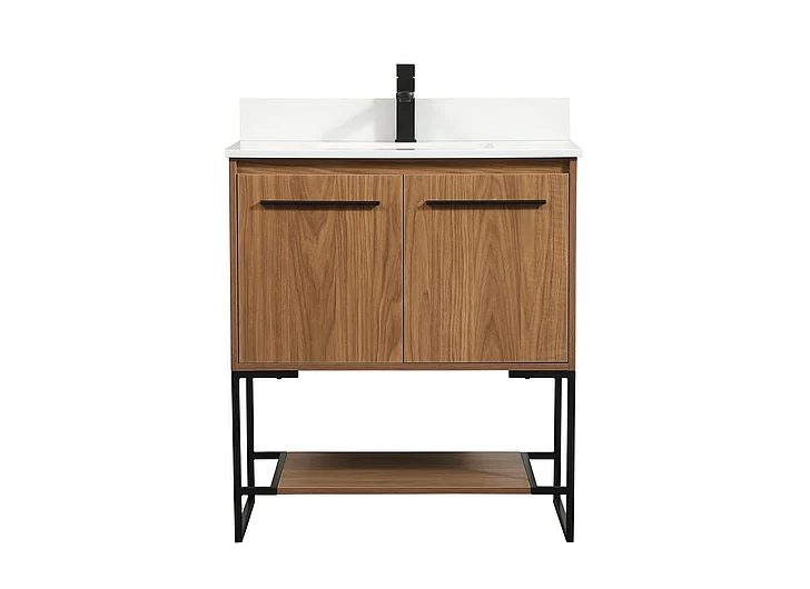 Elegant 30 In. Single Bathroom Vanity in Walnut Brown with Backsplash VF42530WB-BS