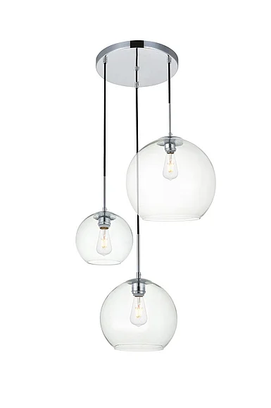 Elegant Baxter 3 Lights Chrome Pendant with Clear Glass LD2218C