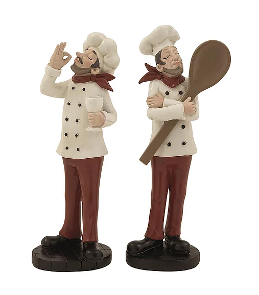 UMA Multi Colored Polystone Chef Decorative Sculpture, 2 Assorted 4"W, 12"H | 76481