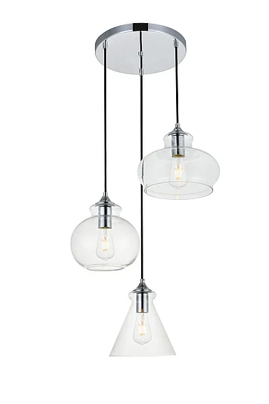 Elegant Destry 3 Lights Chrome Pendant with Clear Glass LD2247C