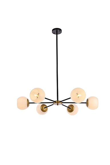 Elegant Briggs 36 In. Pendant in Black and Brass with White Shade LD643D36BRK CLOSEOUT