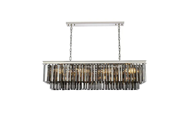 Elegant Sydney 12 Light Polished Nickel Chandelier Silver Shade (Grey) Royal Cut Crystal 1202D50PN-SS/RC